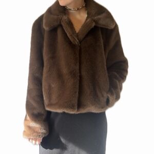 ZARA Espresso Chocolate Faux Fur Plush Jacket Short Coat Medium, Mob Wife Teddy